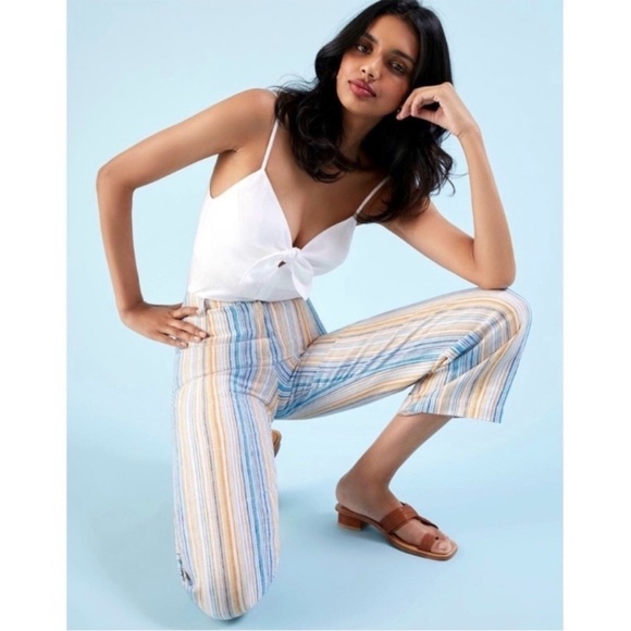 Reformation Tahiti Linen Ankle Crop Mid Rise Stripe Print Pattern Pants Sz 6 - Picture 1 of 13